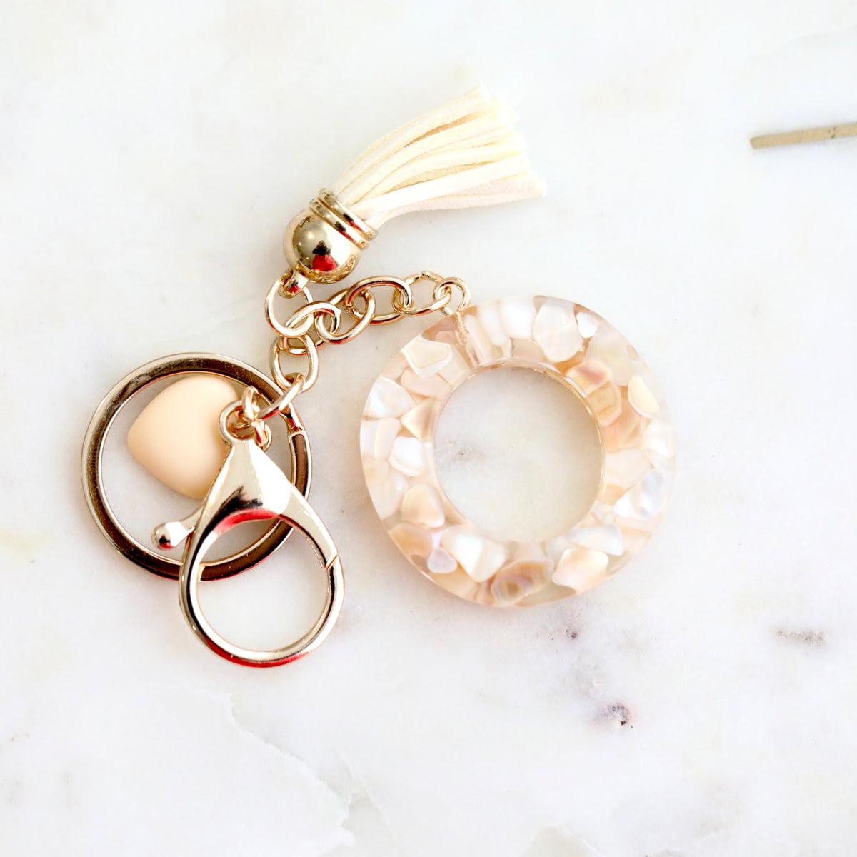 Crystal & Mother of Pearl Shell inlaid Key Ring