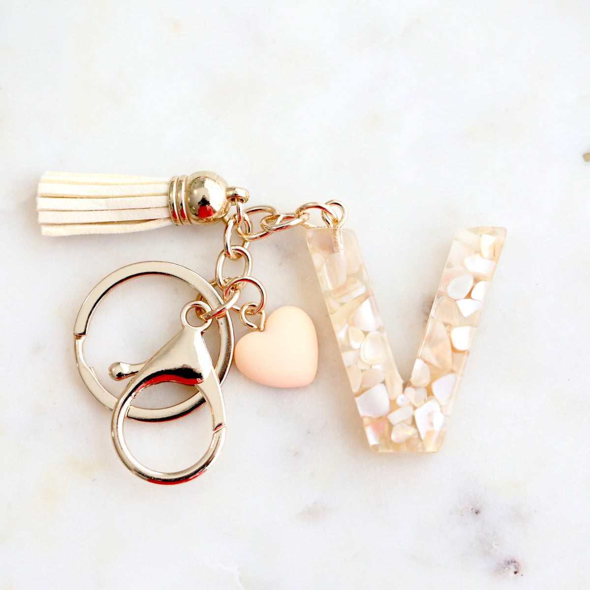 Crystal & Mother of Pearl Shell inlaid Key Ring
