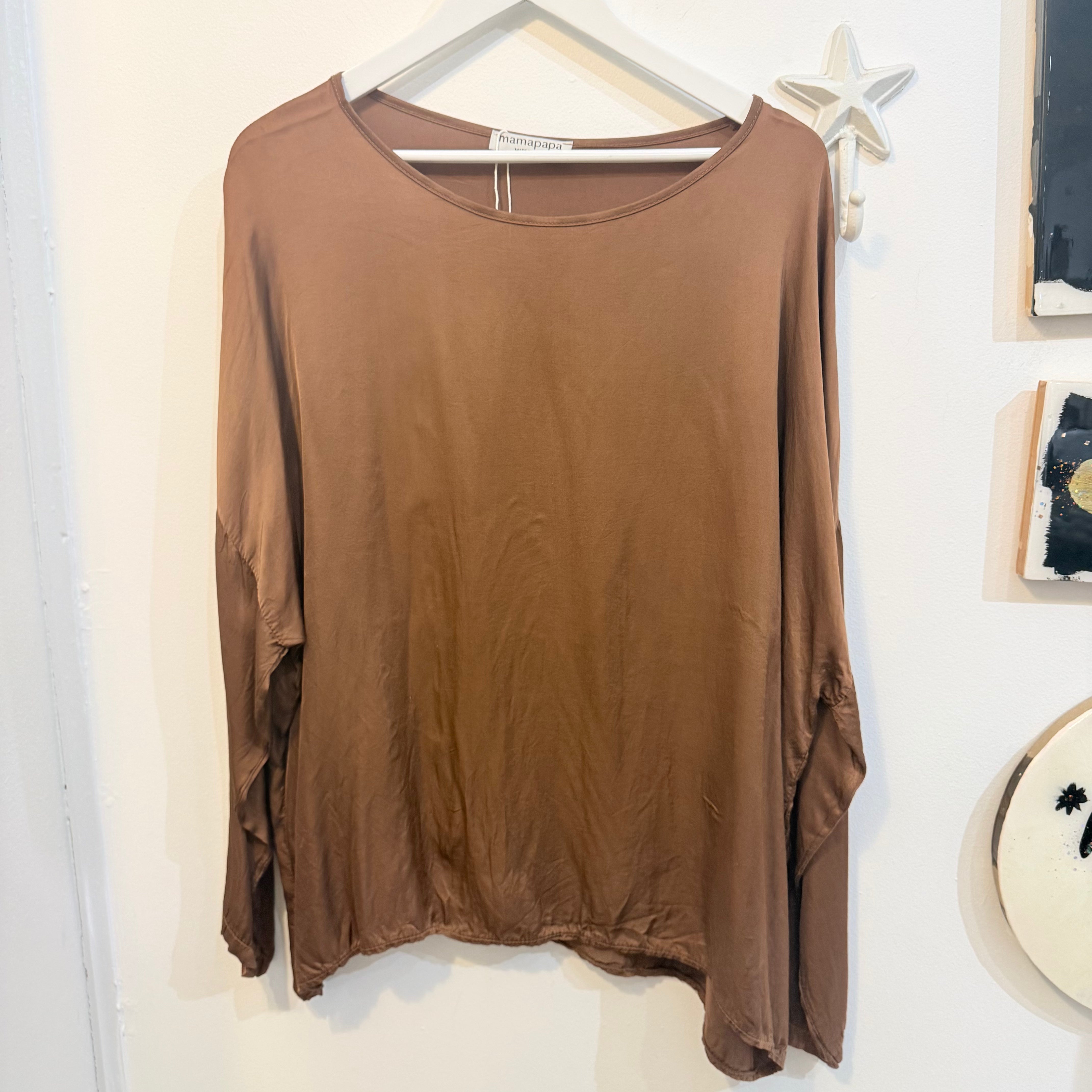 Deluxe Brown Draped Long Sleeve Top