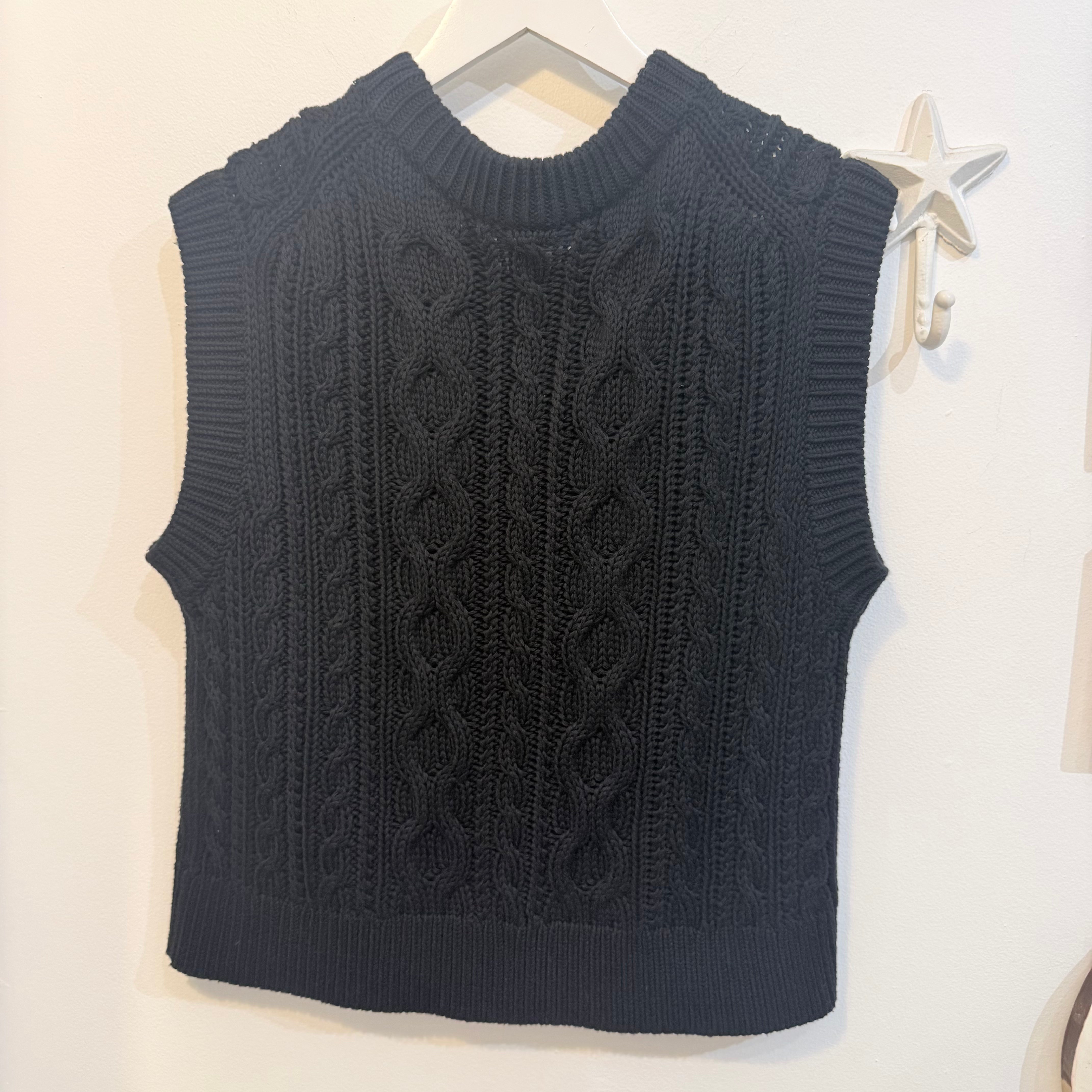 Black Cable Knit Sleeveless Top