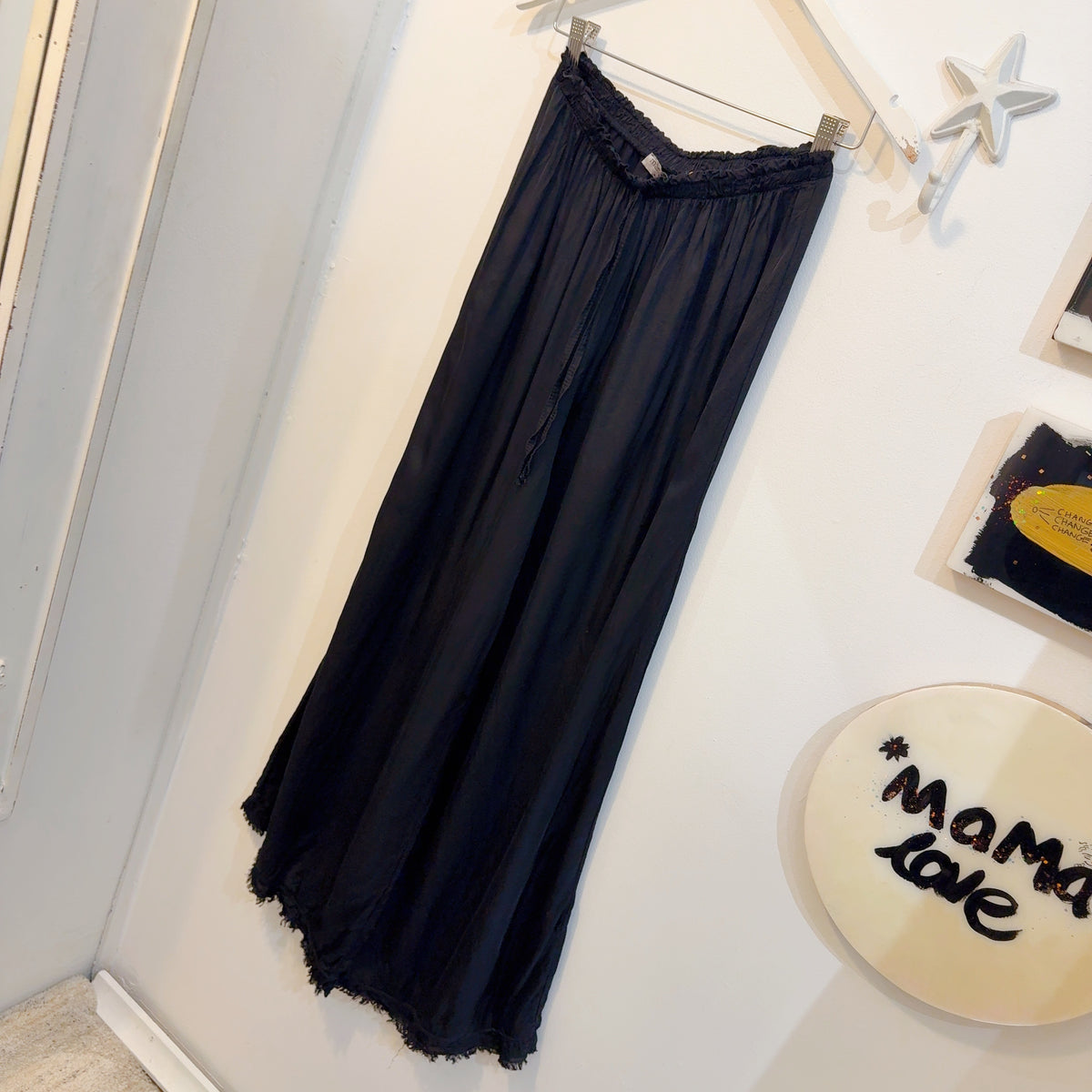 Mama Papa Black Silk Wide-Leg Pants