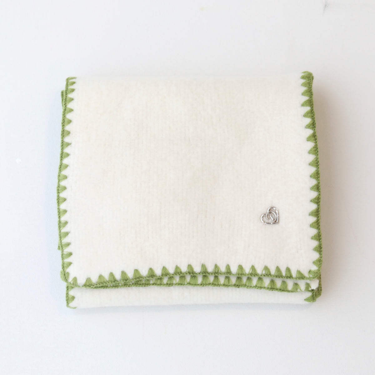 Green & Cream Stitch Wool Blend Scarf