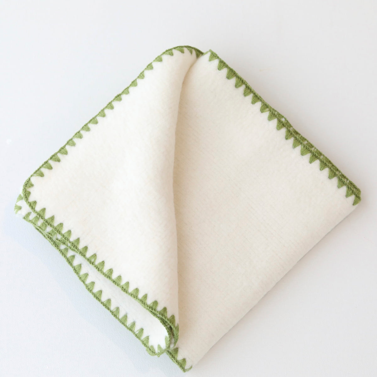 Green & Cream Stitch Wool Blend Scarf