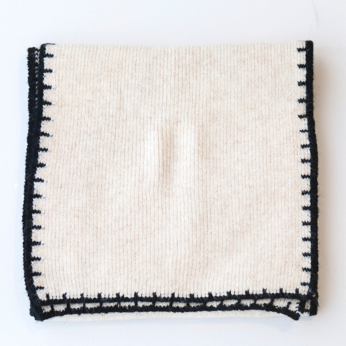 Cream & Black Stitch Wool Blend Scarf