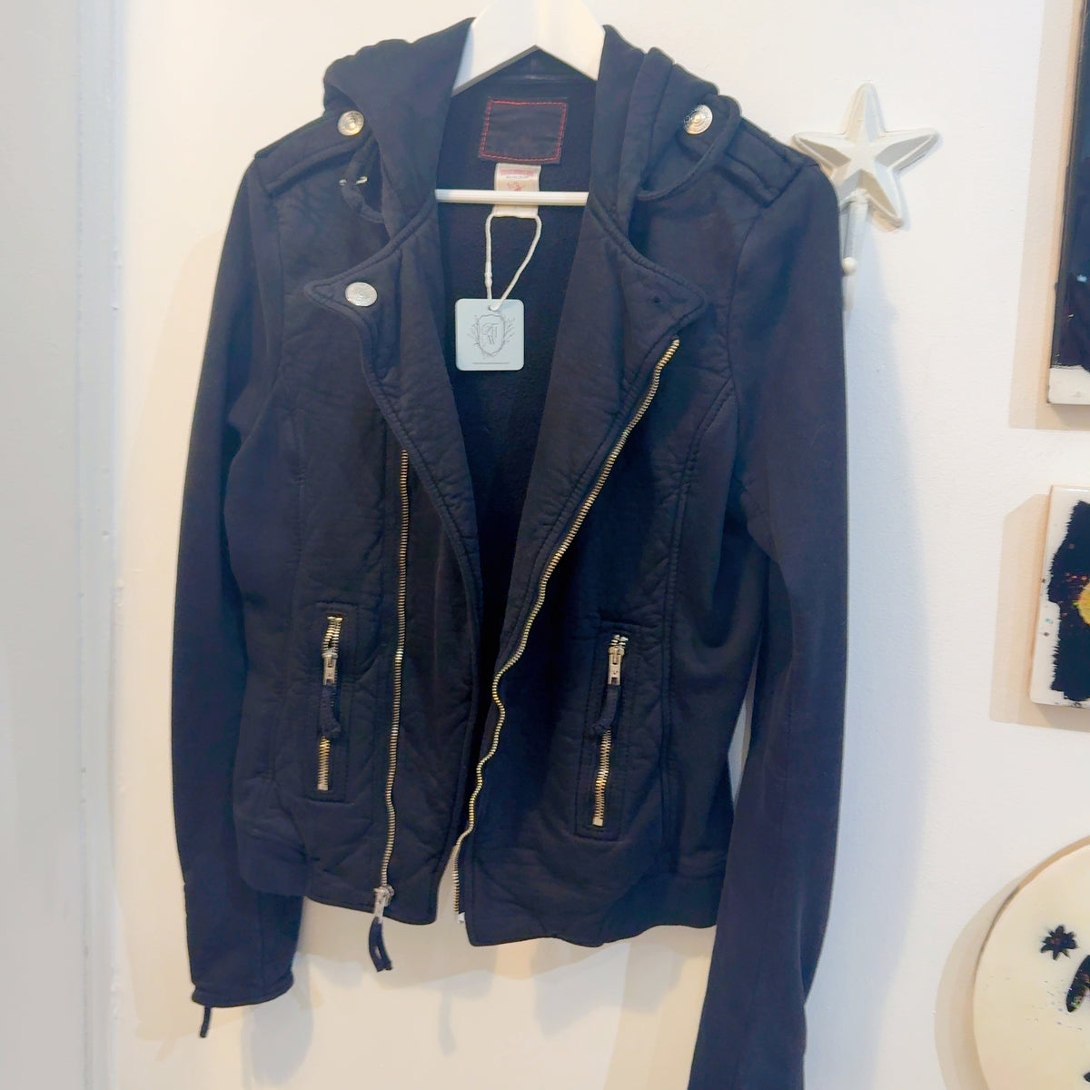 True Religion Black Hooded Zip-Up Jacket