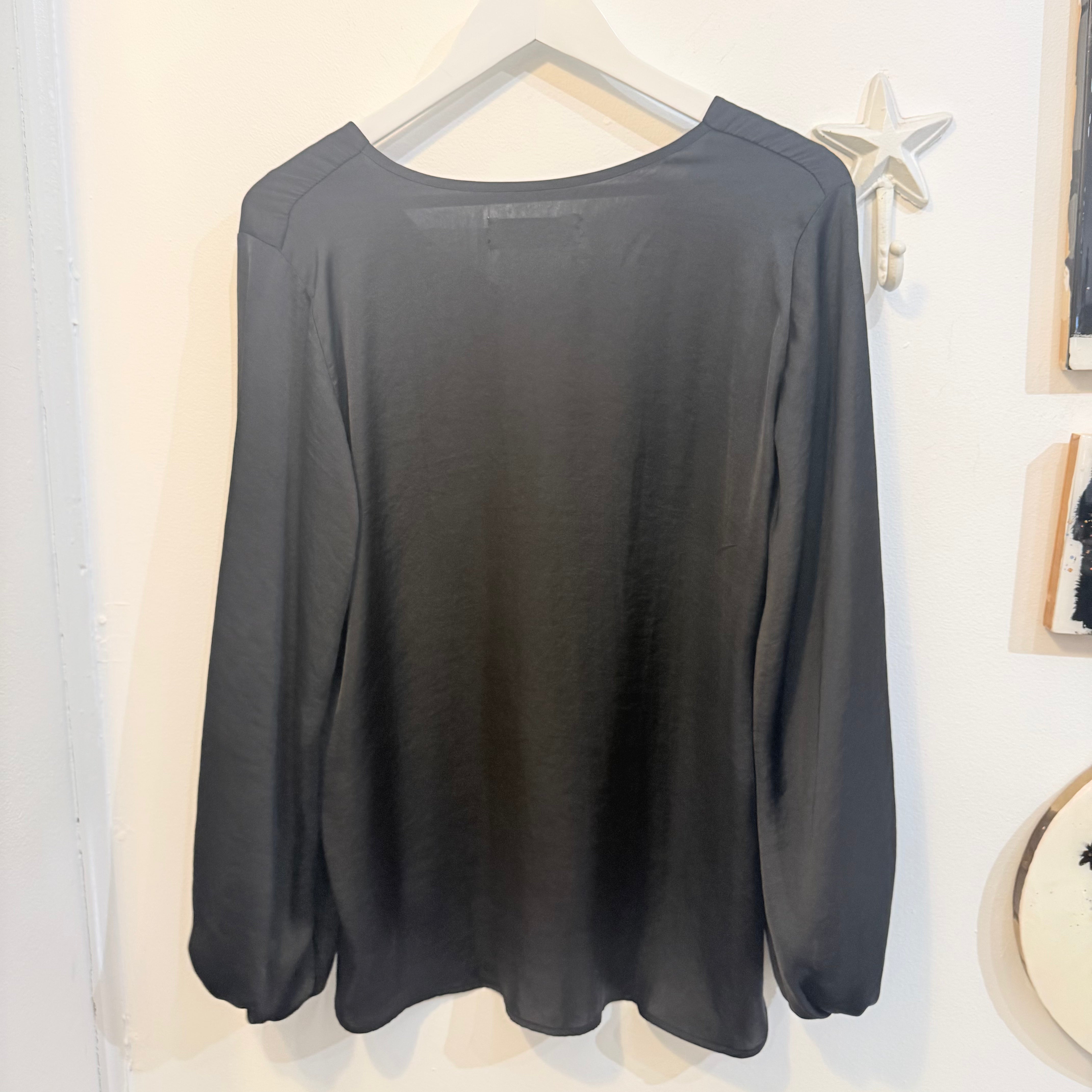 Black Long Sleeve Draped Top