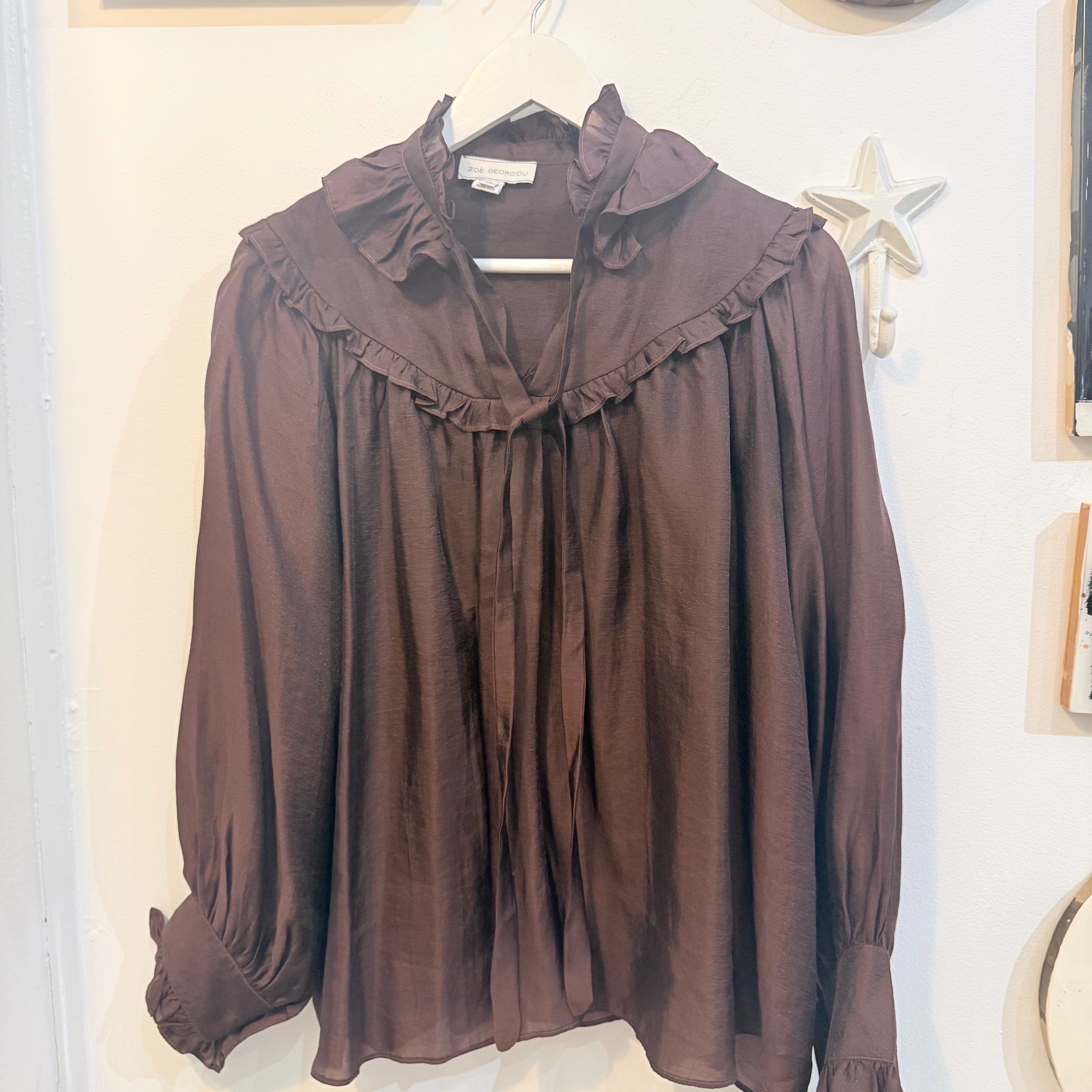 Brown Ruffle Collar Blouse