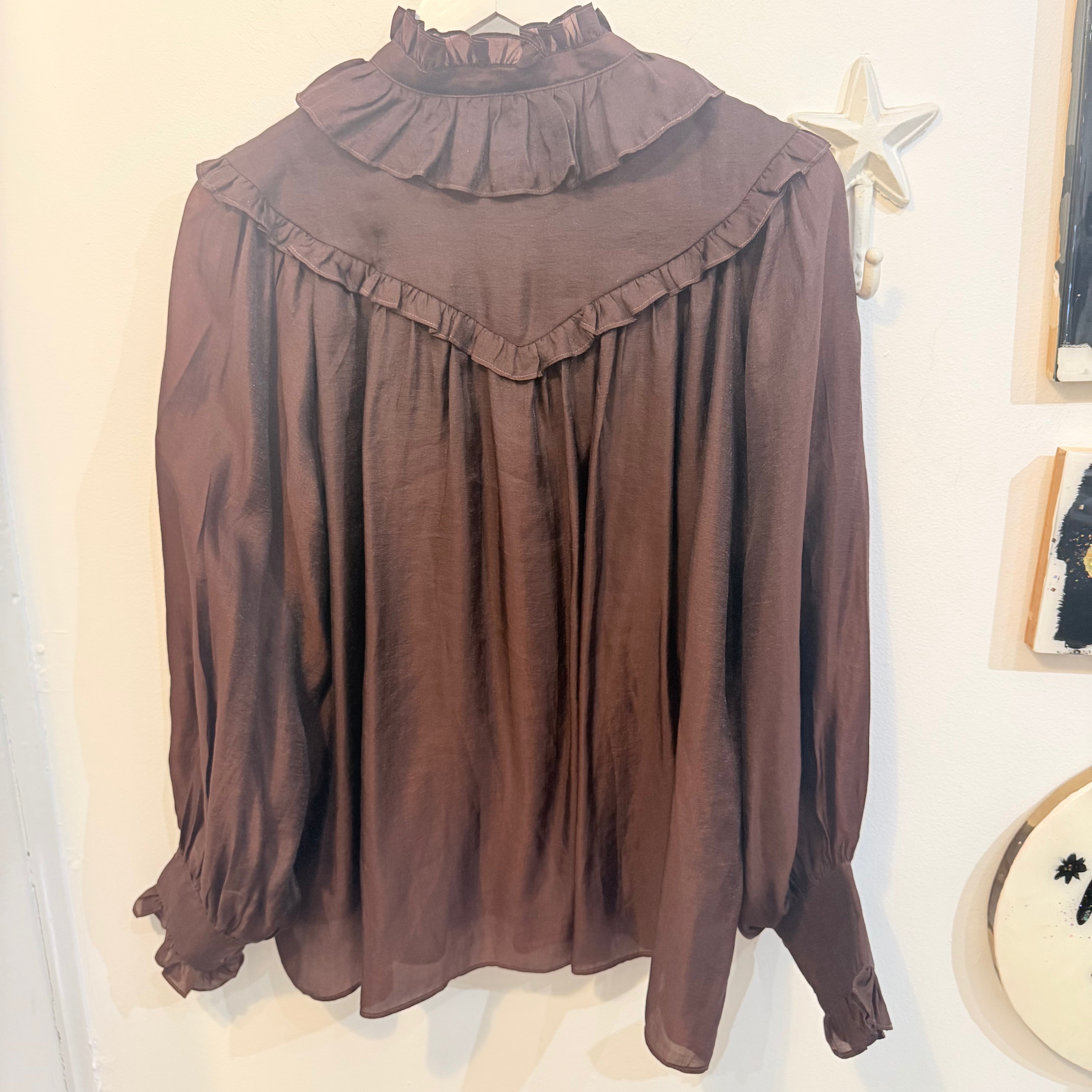 Brown Ruffle Collar Blouse