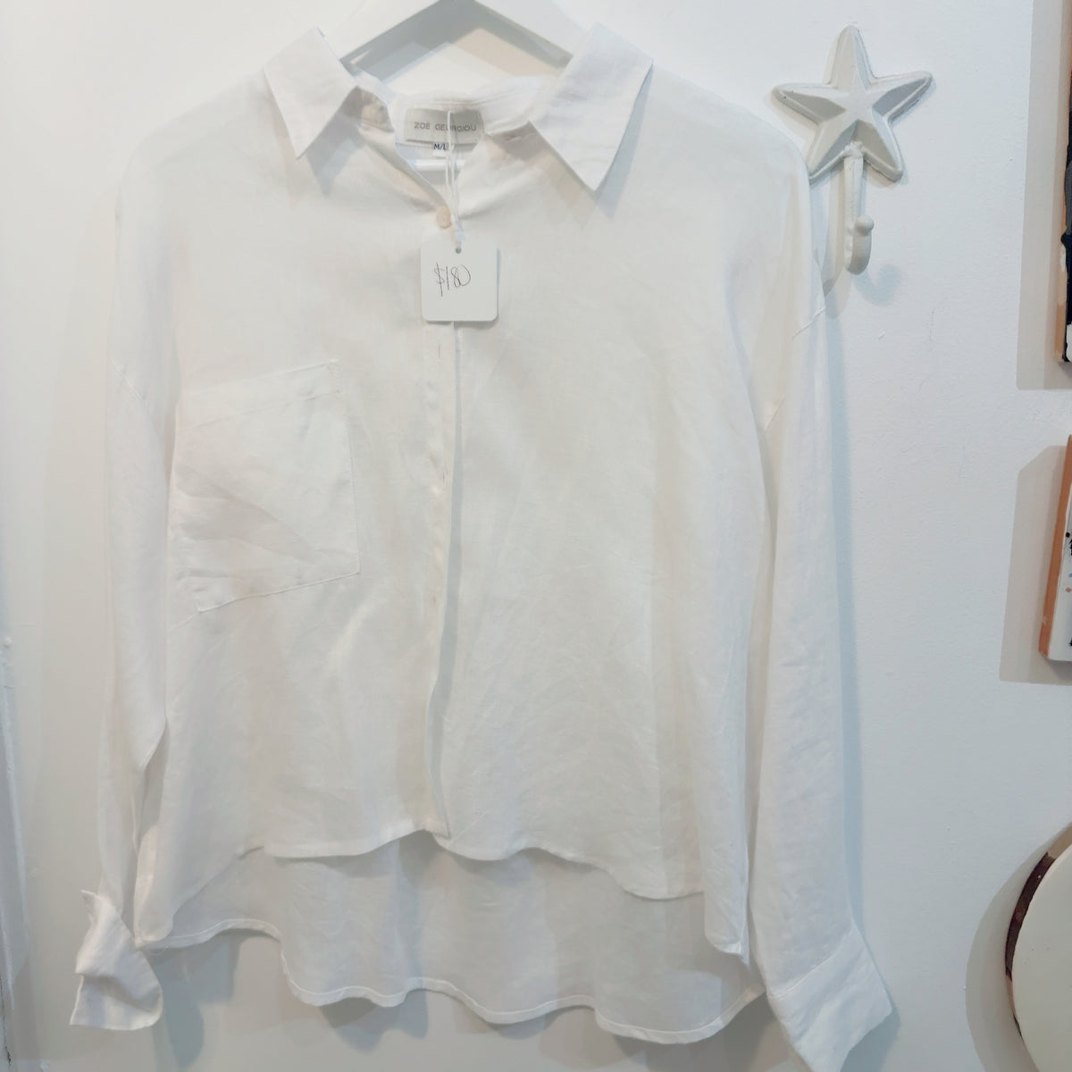 Zoe Georgiou White Linen-Blend Button-Up Shirt