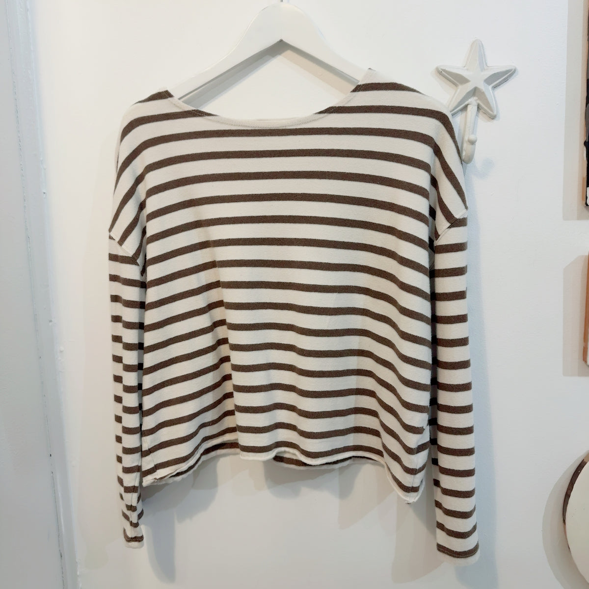 Perfectwhitetee Brown & Natural Stripe Long Sleeve Top
