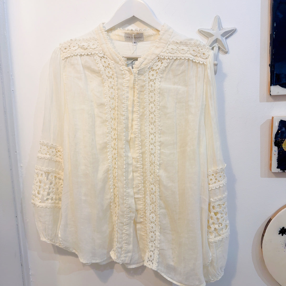 Zoe Georgiou Cream Lace Trim Blouse