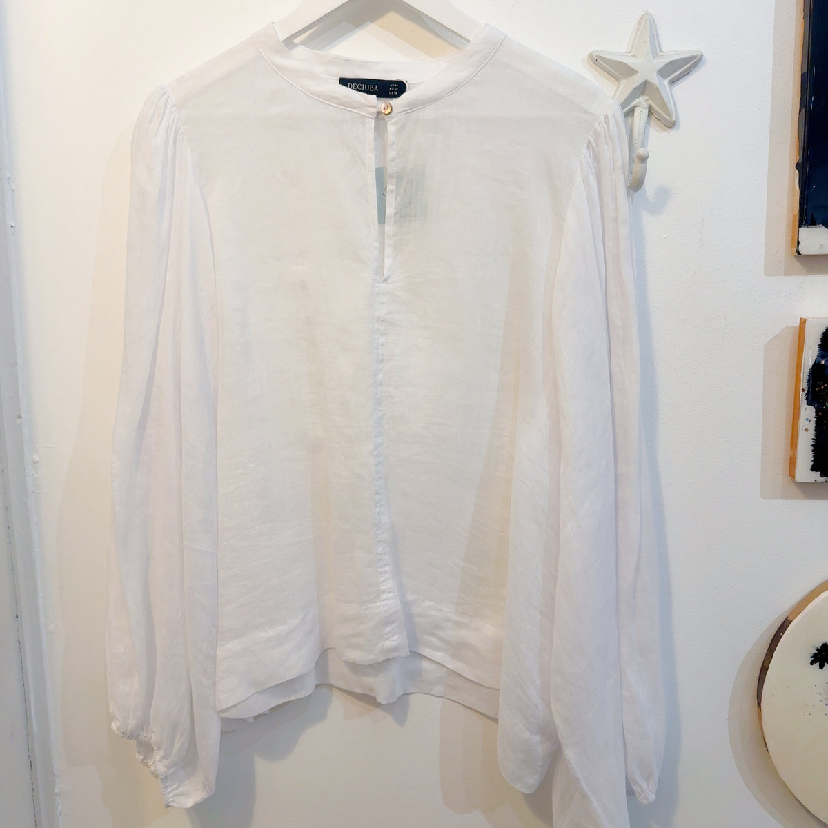 DECJUBA White Sheer Long Sleeve Blouse