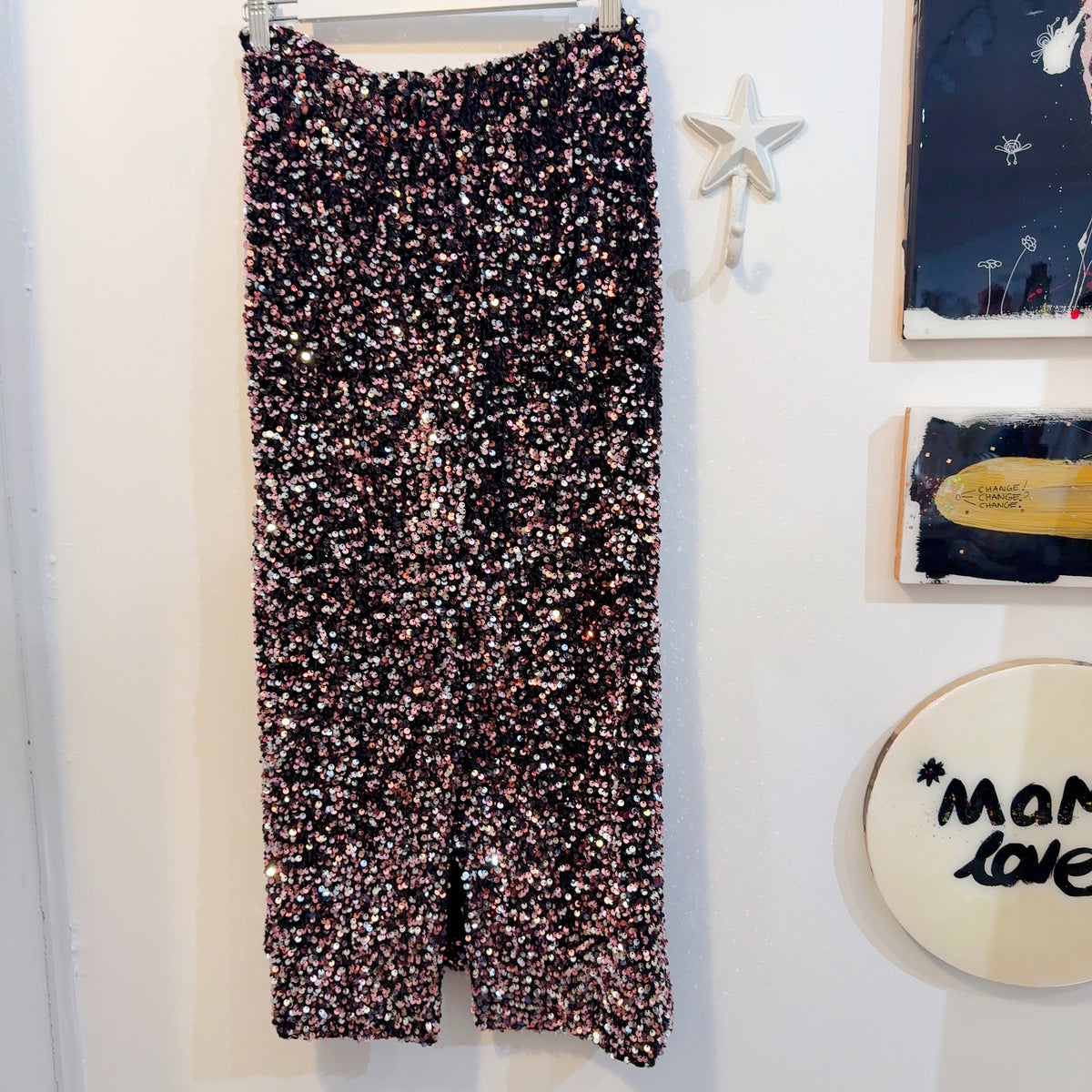 Piper Black & Blush Sequin Midi Skirt