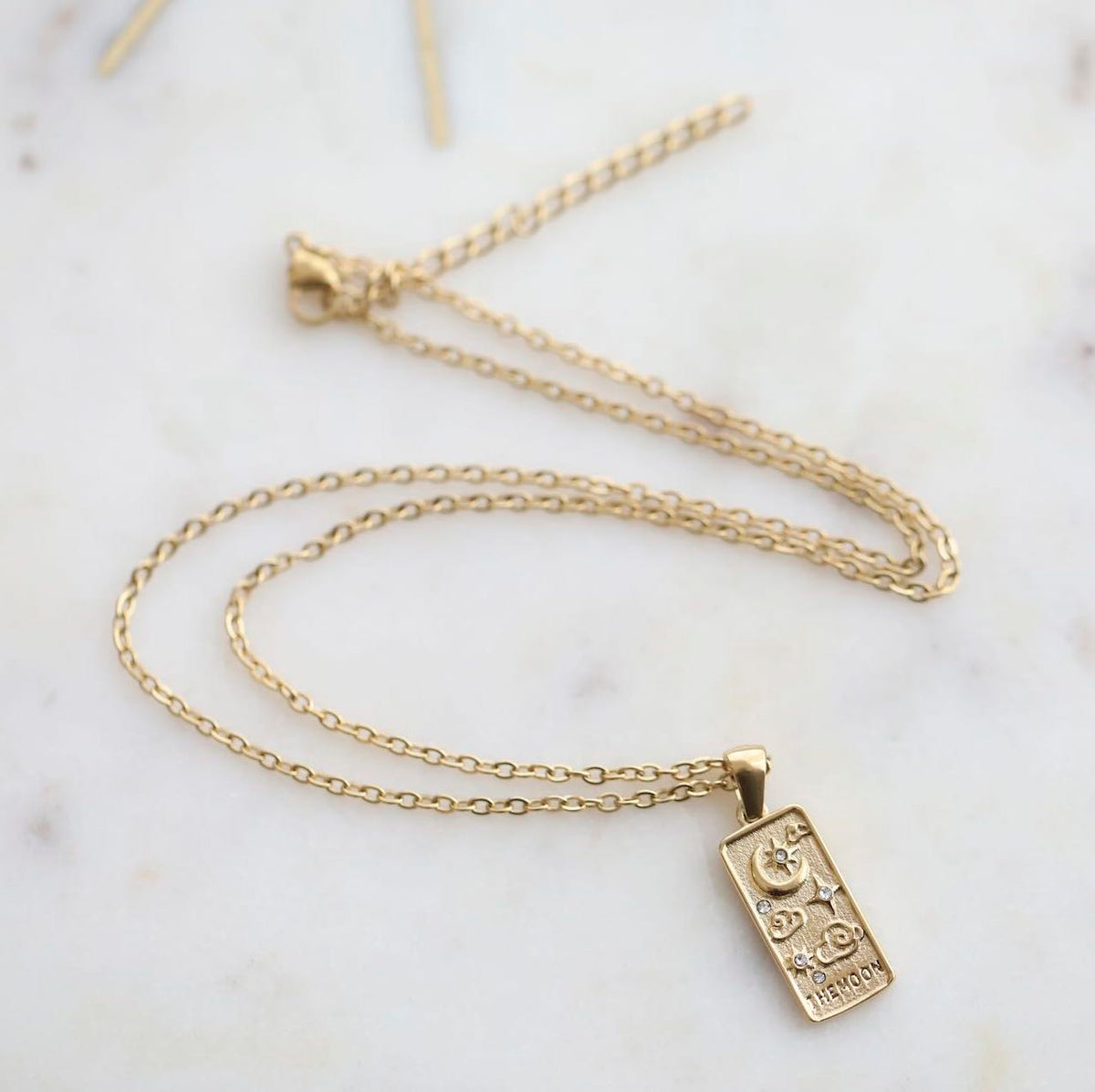 Moon Tarot Card Tablet Style Necklace with 18K Gold Plating by Mrs V