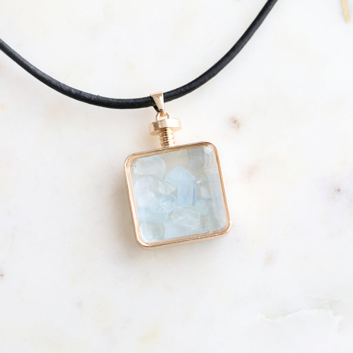 Aquamarine Crystal Pendant Perfume Bottle Wishing Necklace by Mrs V – Reducing Stress and Clarity