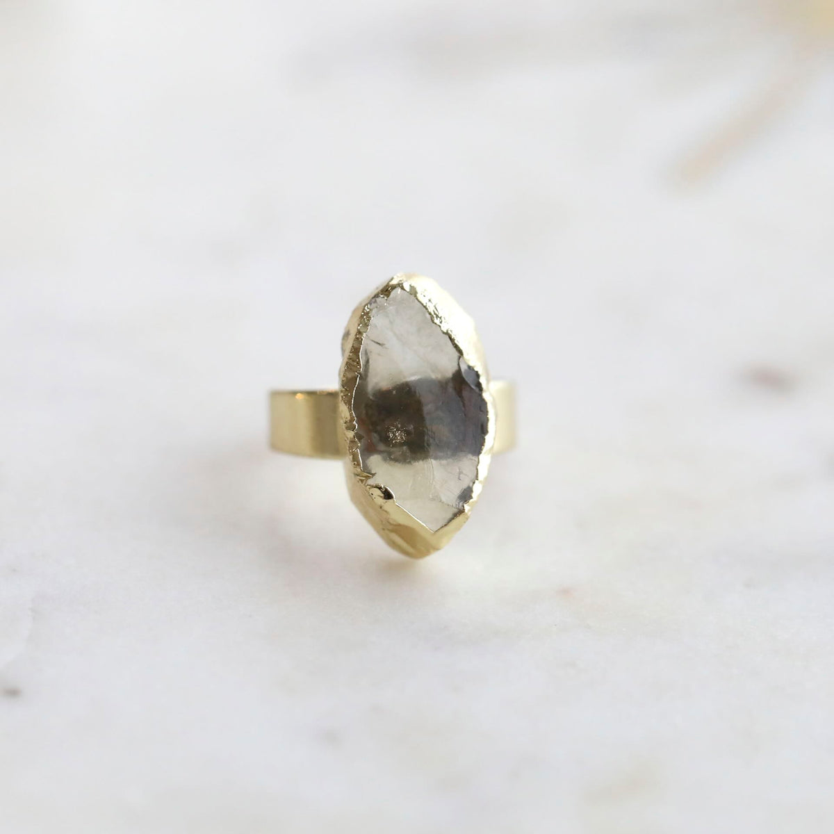 Fluorite Crystal Ring by Mrs V – Adjustable 18K Gold Plated Jewellery