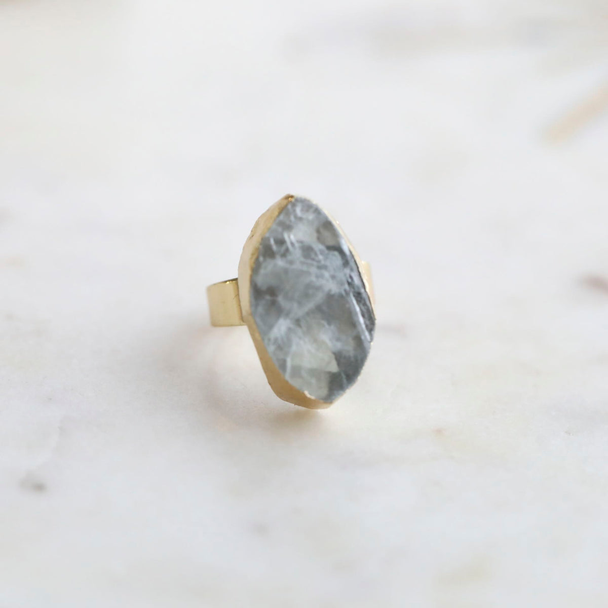 Turquoise Crystal Ring by Mrs V – Adjustable 18K Gold Plated Jewellery