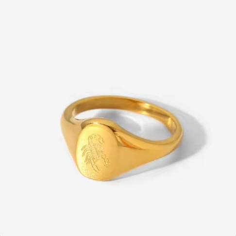 Close-up of Finely Engraved Scorpio Zodiac Symbol on Signet Ring by Mrs V