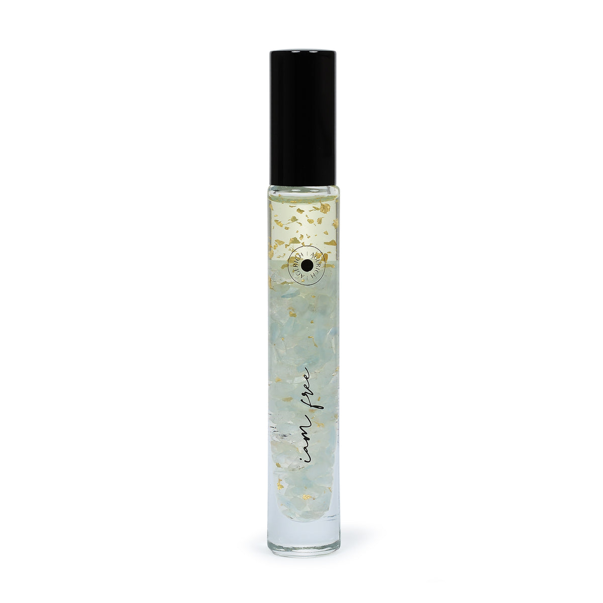 I AM FREE Crystal Essential Oil Roller by Mrs V – Aquamarine & Clear Quartz Infused