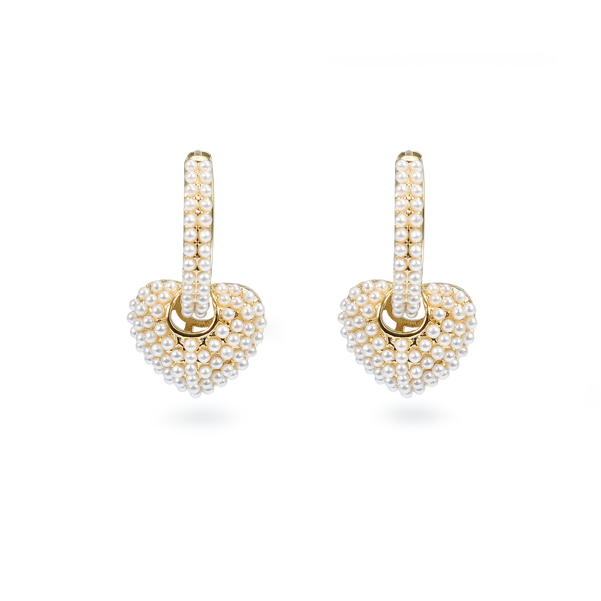 Close-up of Heart Shaped Baroque Pearl and Freshwater Pearls in Earrings by Mrs V