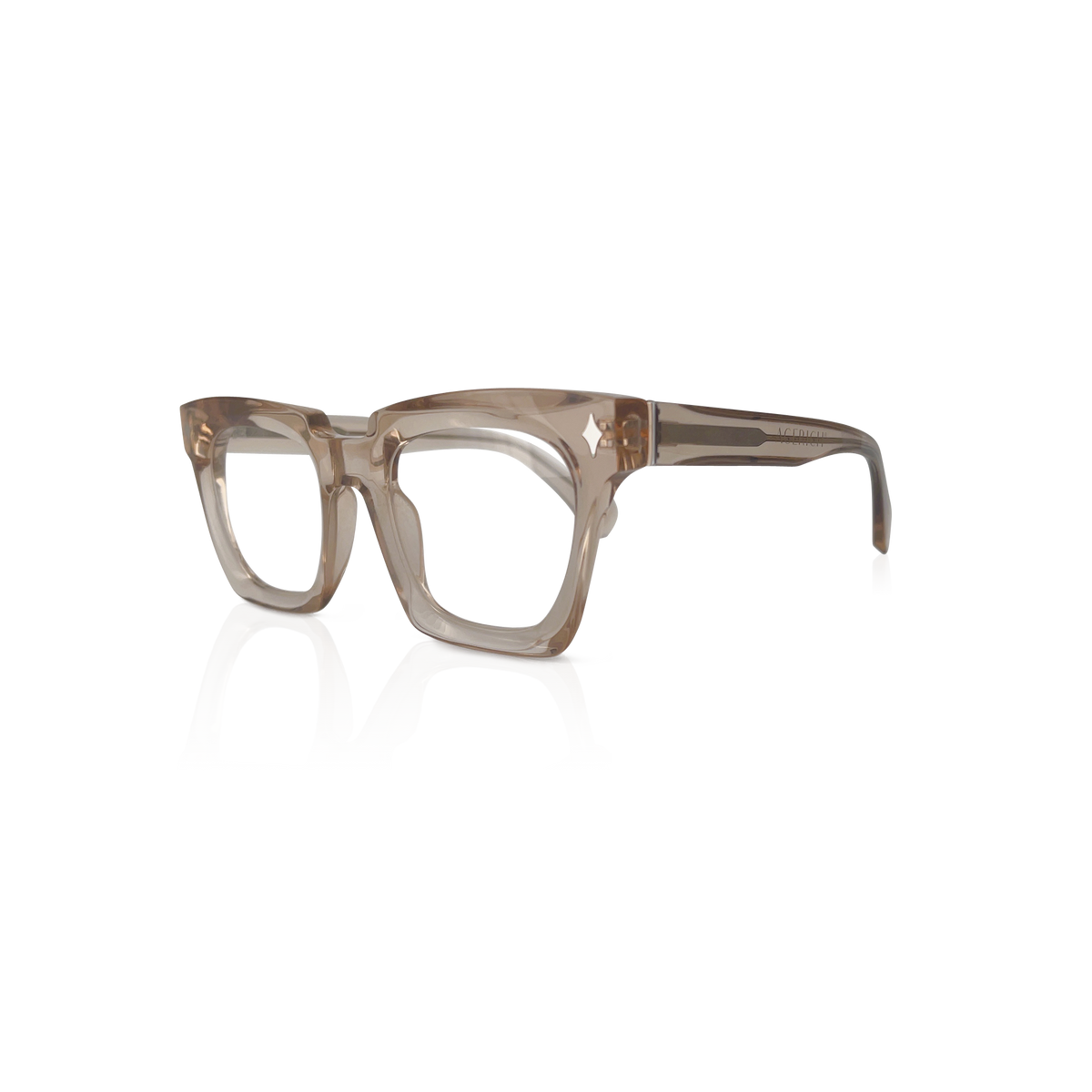Angle View of Mrs V Eyewear 'Sage Diamond' - Featuring Stainless Steel Hinges and Refined Design
